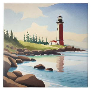 Carreau Amoureux du phare de la plage amusant 