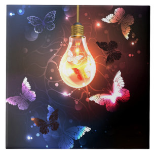 Carreau Ampoule lumineuse avec papillons nocturnes