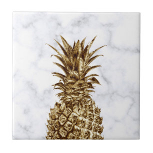 Carreau Ananas élégant en marbre blanc et doré