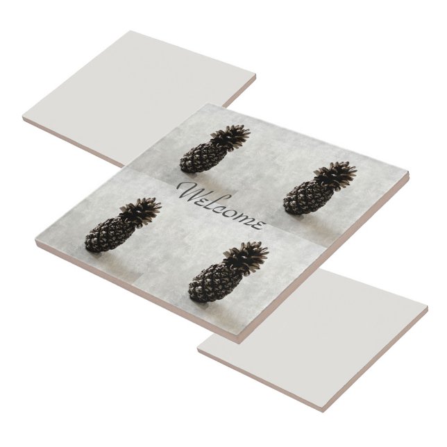 Carreau Ananas Traditionnel Bienvenue Gris (Créateur téléchargé)