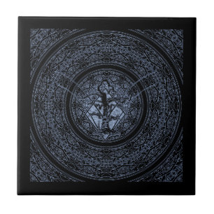 Carreau Ancien arbre Abstrait négatif noir et bleu sans fi