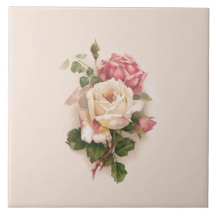 Carreau Ancien Arrière - plan de roses blanches/roses ros