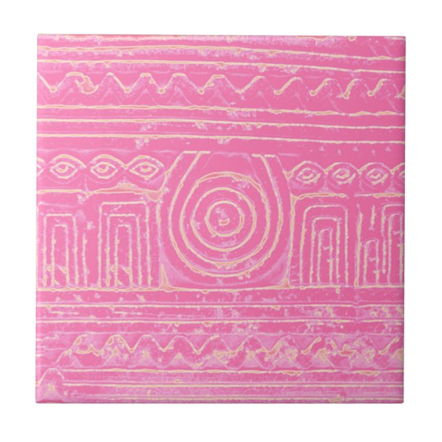 Carreau Ancien Motif mésopotamien sumérien rose (Devant)