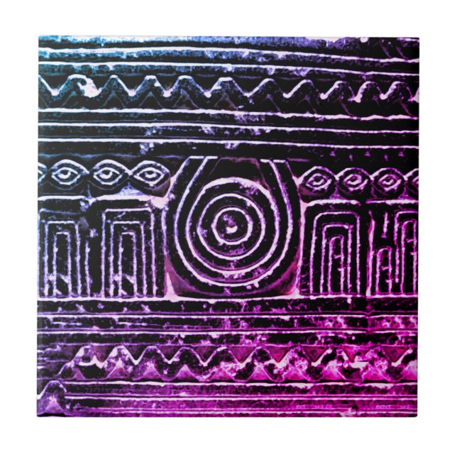 Carreau Ancien Motif mésopotamien sumérien violet (Devant)
