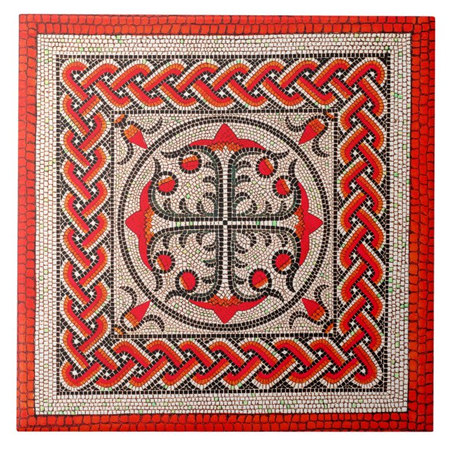 Carreau Ancienne mosaïque romaine Illustration rouge écarl (Devant)