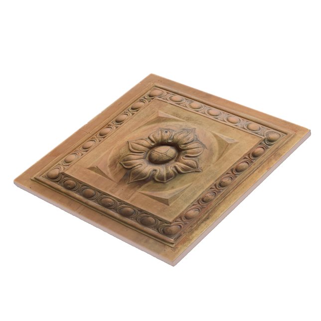 Carreau Ancienne plaque florale de terre cuite italienne,  (Côté)