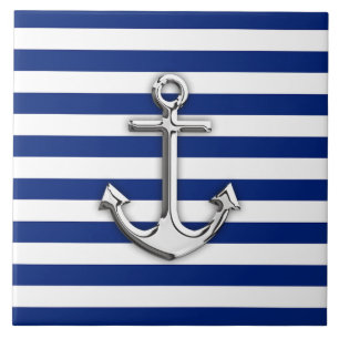 Carreau Ancre d'argent sur les bandes bleues de la marine