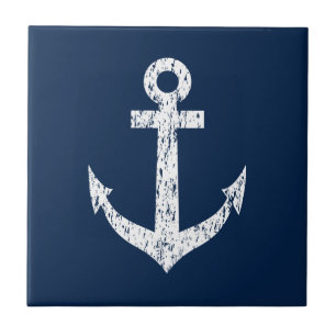 Carreau Ancre nautique vintage bleu marine et blanc