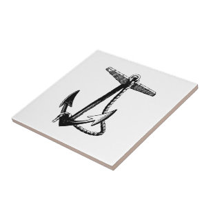 Carreau Ancre vintage et corde noires et blanches de