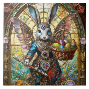 Carreau ange guerrier lapin de Pâques steampunk