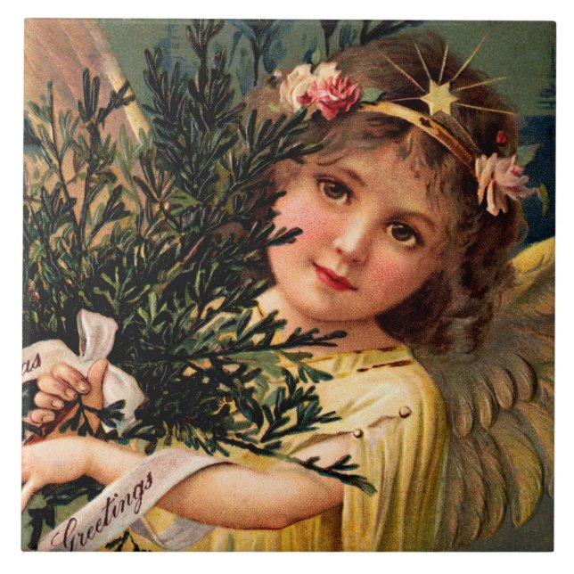 Carreau Angel avec une Armful of Christmas Greenery (Devant)