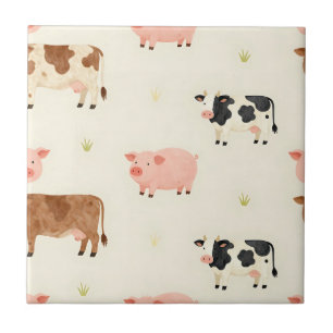 Carreau Animaux de Ferme Motif Aquarelle Mignon