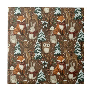 Carreau Animaux de la forêt hivernale Motif de Noël