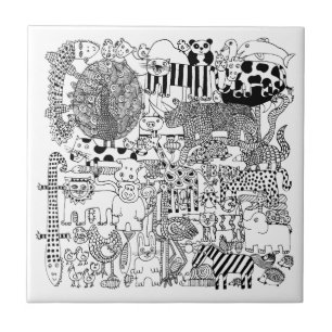 Carreau Animaux sauvages Main noire et blanche dessin arti