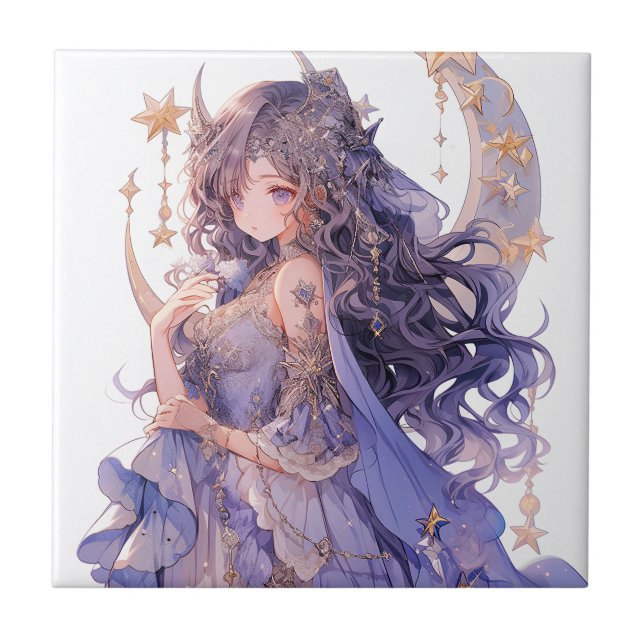 Carreau Anime Girl Purple Moon Princess Imaginaire Art (Devant)