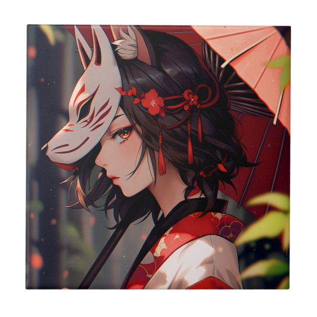 Carreau Anime Kitsune Girl Cute Fox Imaginaire Art (Devant)