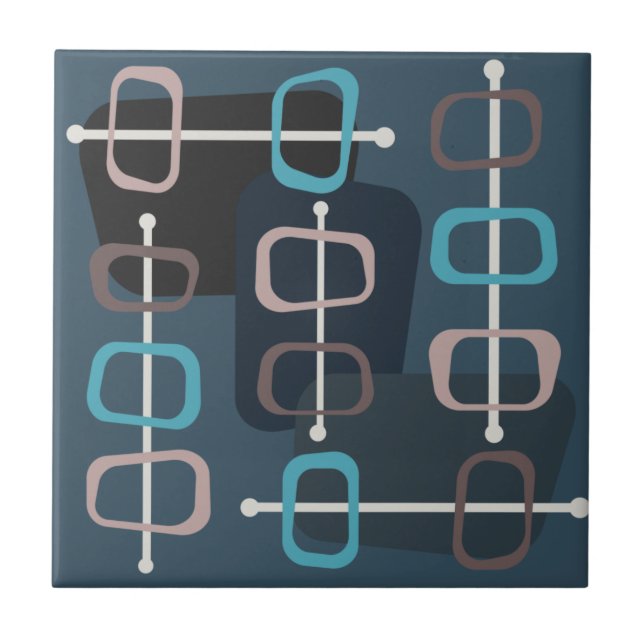 Carreau Années 1950 Abstrait Art Hollow Rocks Turquoise (Devant)