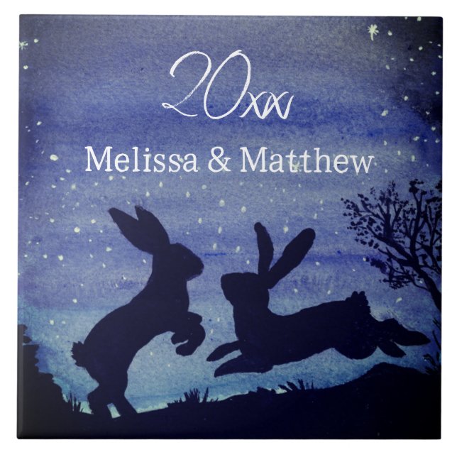 Carreau Anniversaire du Mariage de nuit bleu lapin personn (Devant)