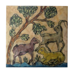 Carreau Antelope Animal Family Antique HP Persian Repro