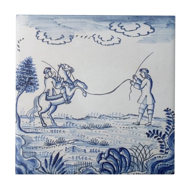 Carreau Antique Delft Tile-Pastoral Scène-Bleu & Blanc-11 (Devant)