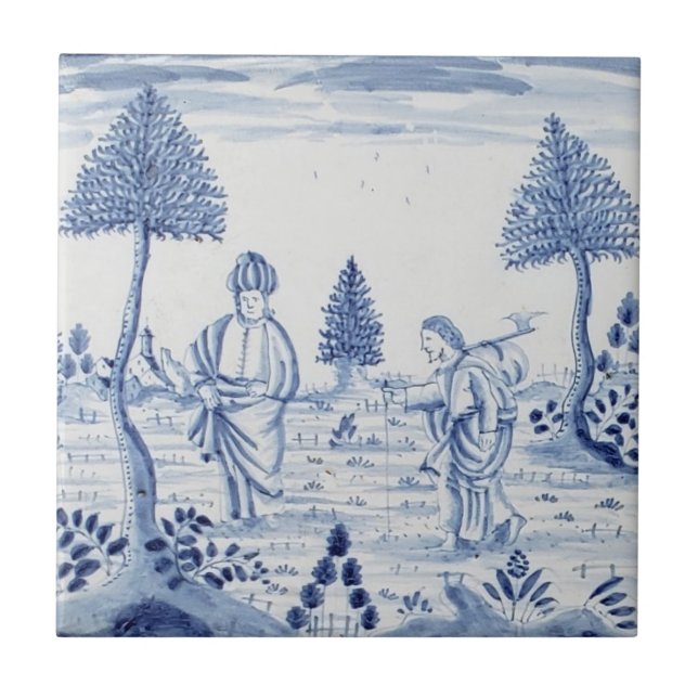 Carreau Antique Delft Tile-Pastoral Scène-Bleu & Blanc-13 (Devant)