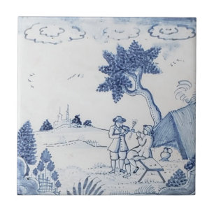 Carreau Antique Delft Tile-Pastoral Scène-Bleu & Blanc-21