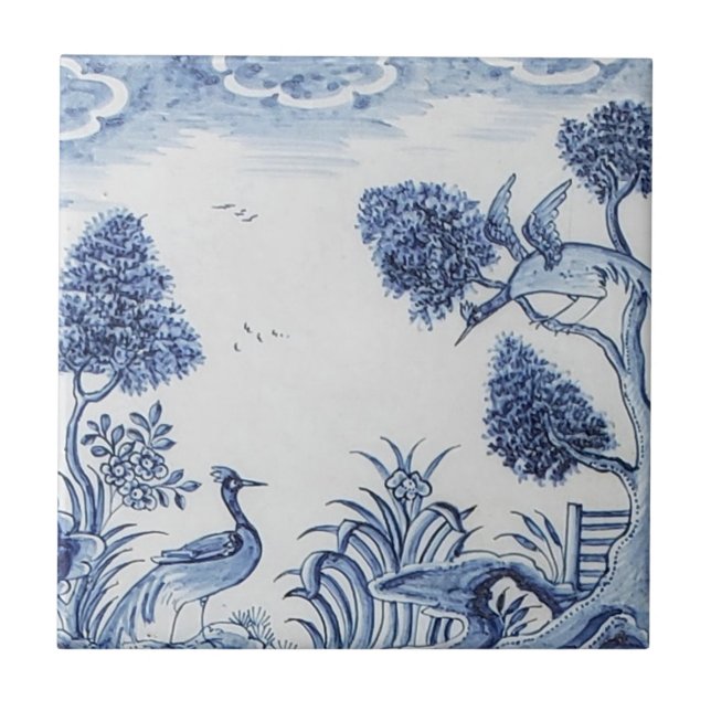 Carreau Antique Delft Tile-Pastoral Scène-Bleu & Blanc-7 (Devant)