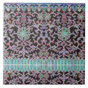Carreau Antique orientale motif floral violet turquoise