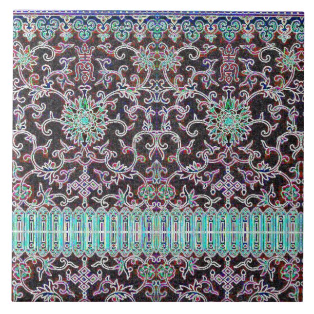 Carreau Antique orientale motif floral violet turquoise (Devant)