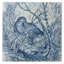 Carreau Antique Repro Wedgwood Nesting Duck Bleu