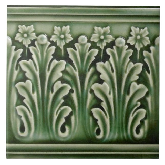 Carreau Antique Reproduction Green Acanthus Frontière Flor (Devant)