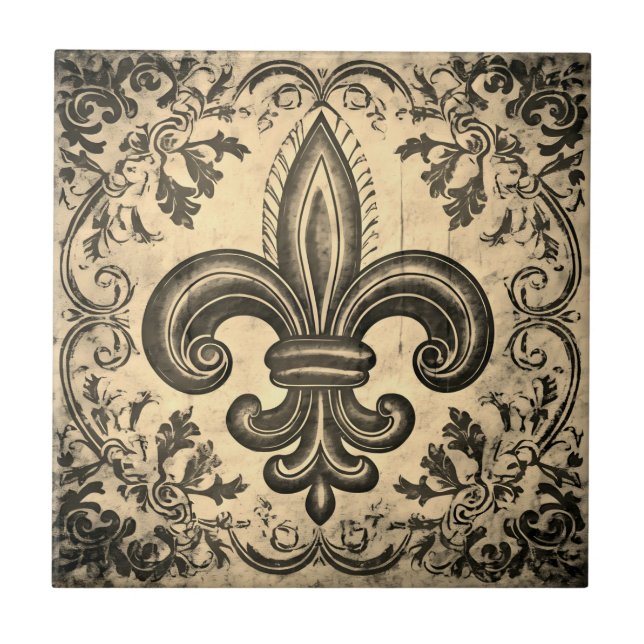 Carreau Antique Sepia Fleur de Lis Perdue (Devant)