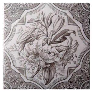 Carreau Antique Victorian Superbe Floral Transware Repro