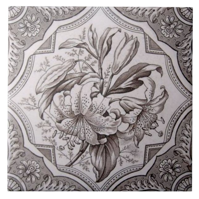 Carreau Antique Victorian Superbe Floral Transware Repro (Devant)