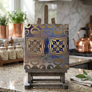 Carreau Antique Vintage Élégant Cuivre Et Mosaïque Bleue