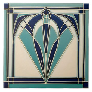 Carreau Aqua et Marine Bleu Art Déco Céramique