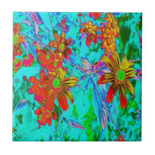 Carreau Aqua Tropical aux fleurs jaunes et orange