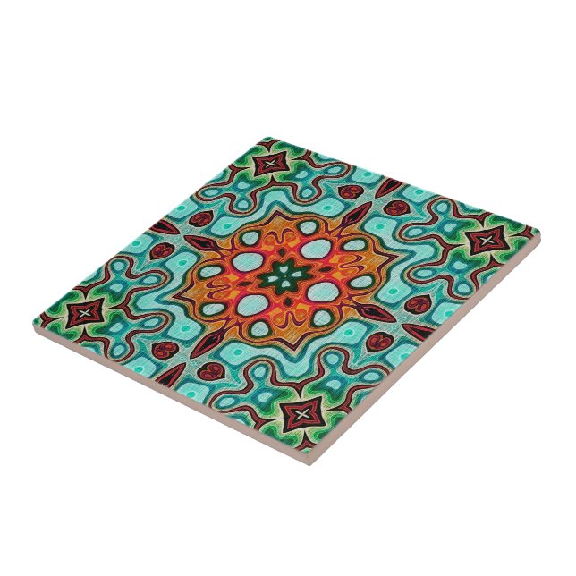 Carreau Aqua Turquoise Turquoise Orange Brown Ethnic Tribe (Côté)