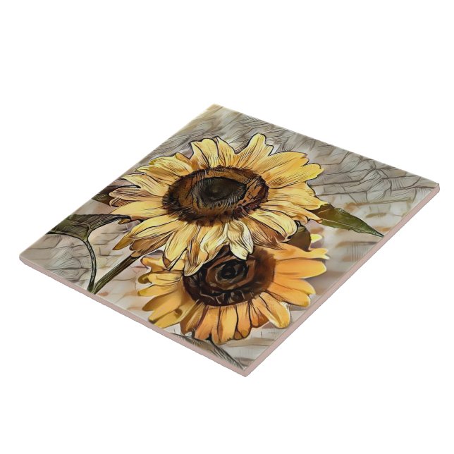 Carreau Aquarelle 2 Tournesols brillants Collection élégan (Côté)