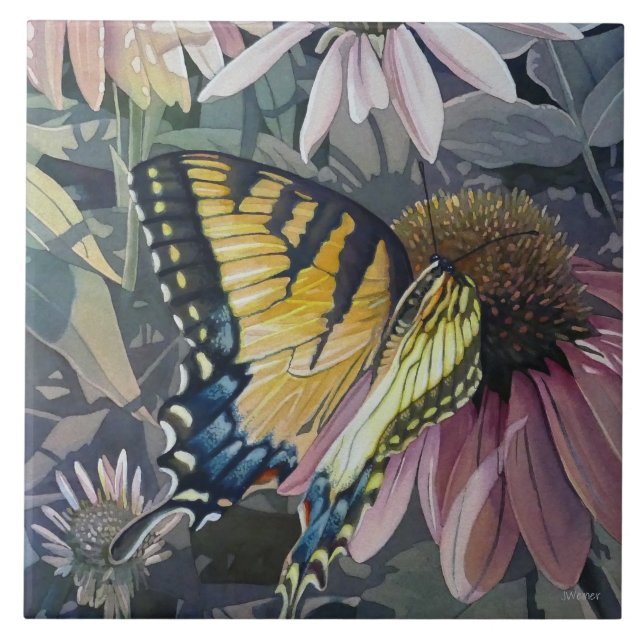 Carreau Aquarelle à papillon jaune (Devant)