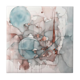 Carreau Aquarelle Abstrait Expressionniste Rose Bleu