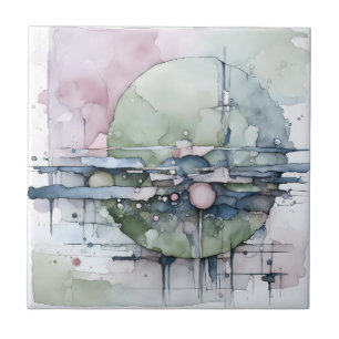 Carreau Aquarelle Abstraite Expressionniste Vert Bleu