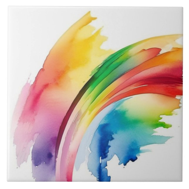 Carreau Aquarelle arc-en-ciel Abstraite (Devant)