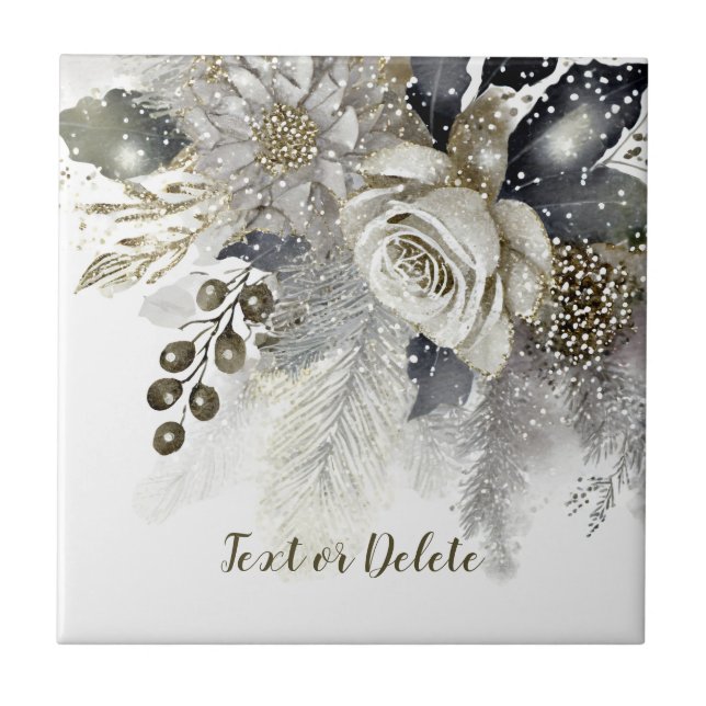 Carreau Aquarelle Argent Golden White Roses Fleurs (Devant)