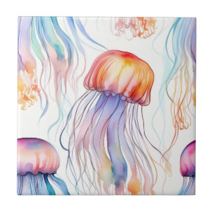 Carreau Aquarelle art méduse abstraite colorée