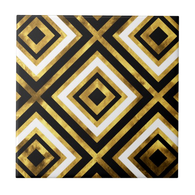 Carreau Aquarelle blanche or Diamant Géométrique (Devant)