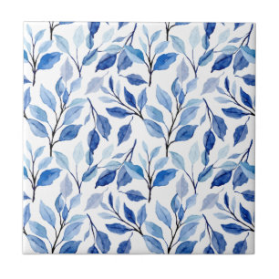 Carreau Aquarelle Bleu Feuille Vagues Turquoise Mosaïque B