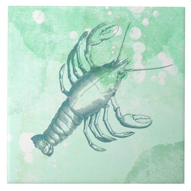Carreau Aquarelle bleu homard inspirée du littoral (Devant)