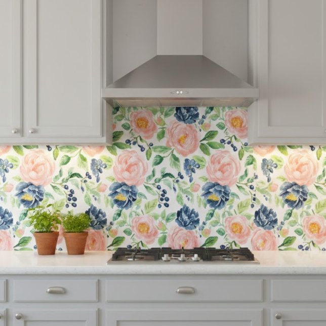 Carreau Aquarelle bleu rose Indigo bleu Motif floral (Créateur téléchargé)
