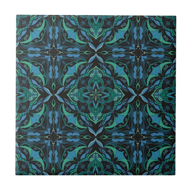 Carreau Aquarelle Bleu Vert Azulejo Carrelage espagnol (Devant)